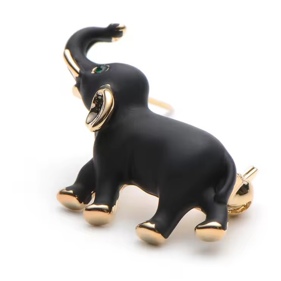 Elephant Black Gold Brooch with Green Eye - Picture 6 of 8